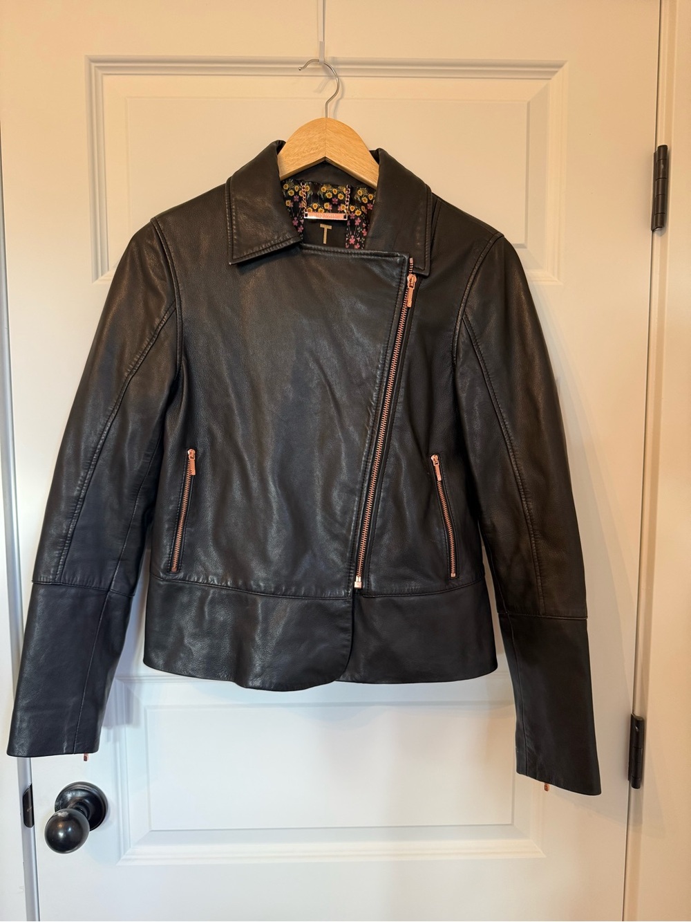 Ted Baker Black Lizia Leather Biker Jacket